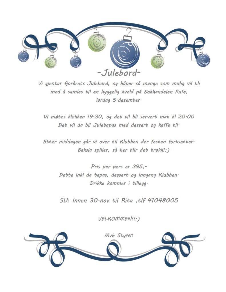 Invitasjon Julebord 2015
